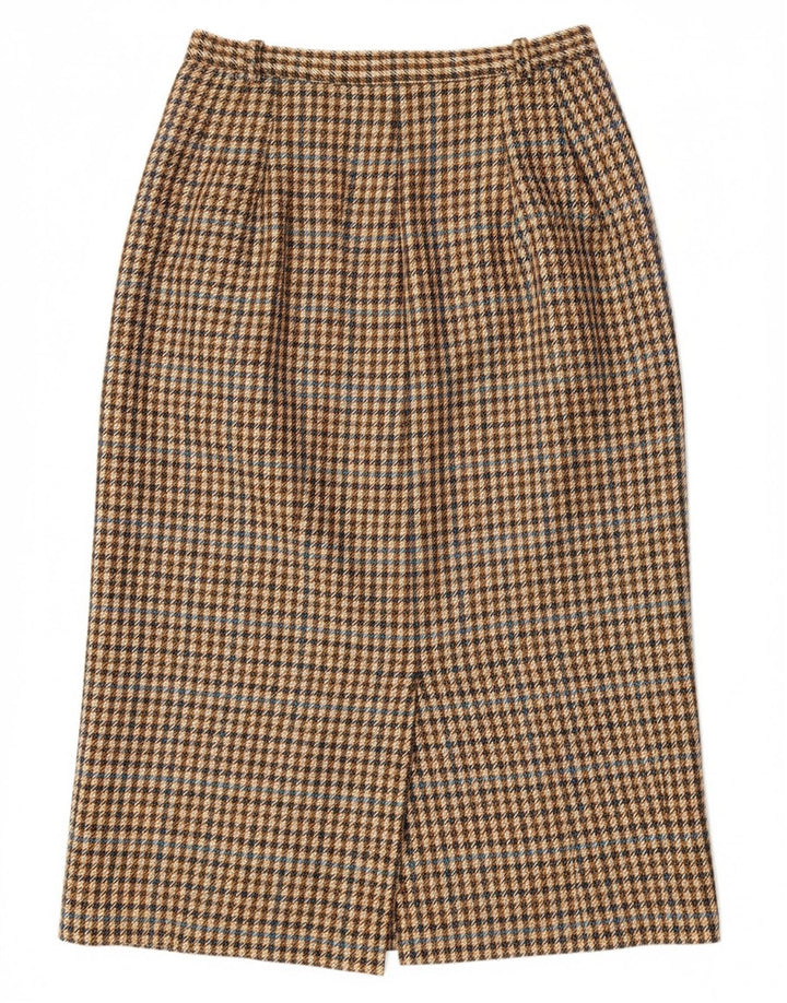 BRENDELLA Womens Midi Skirt W30 Medium Brown Check Wool