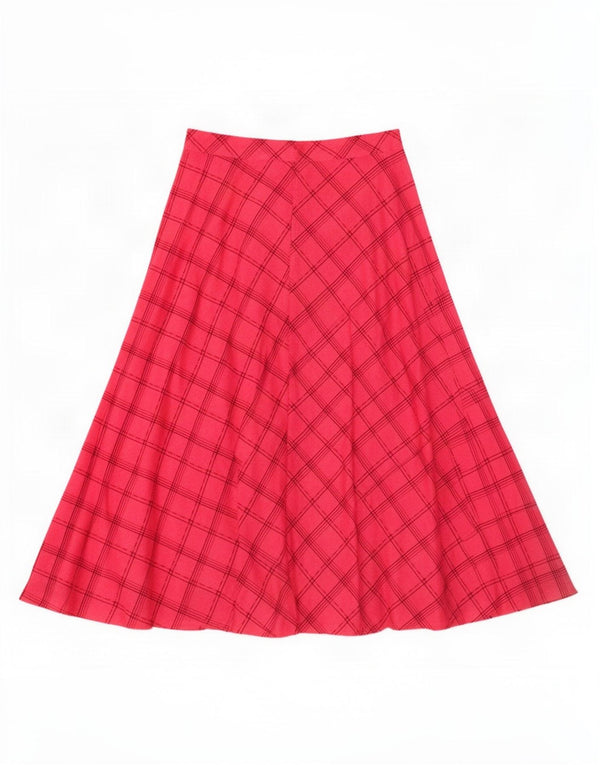 Vintage Kvinders Flared Nederdel Lille W26 Pink Plaid Bomuld