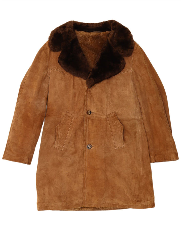 Vintage Shearling overfrakke til mænd IT 48 medium brunt læder