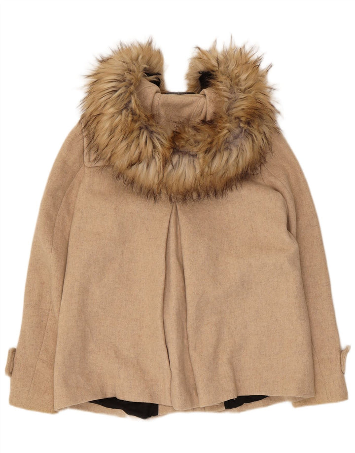 Zara Dame Hooded Oversized Duffel Coat UK 6 XS Beige