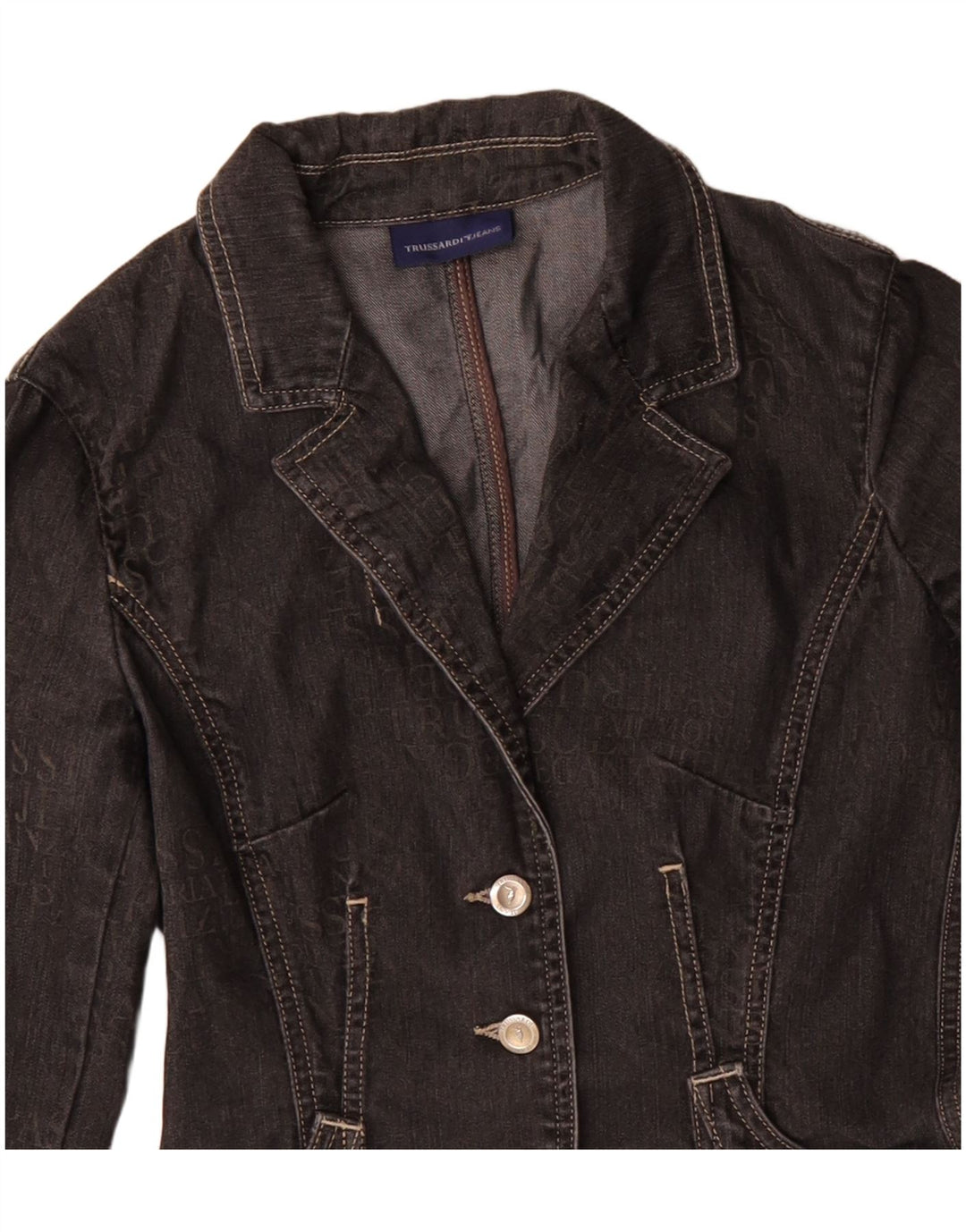 TRUSSARDI JEANS Dame 3-knaps Denim Blazer Jacket IT 40 Lille Sort