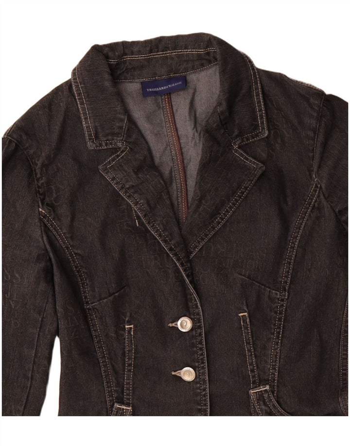 TRUSSARDI JEANS Dame 3-knaps Denim Blazer Jacket IT 40 Lille Sort