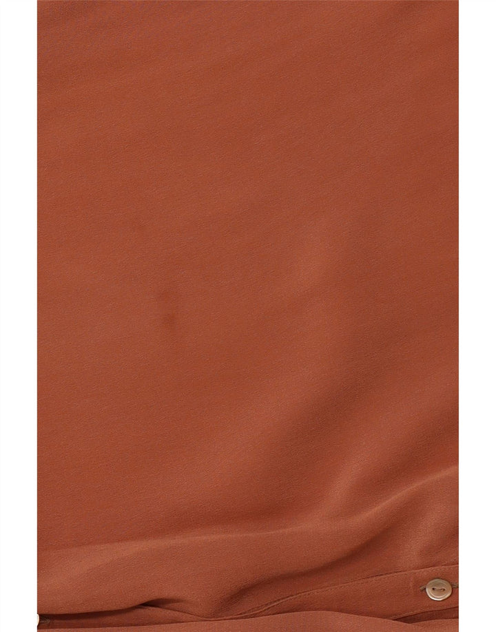 VINTAGE Dame Loose Fit Langærmet Skjorte Bluse IT 46 Stor Brun