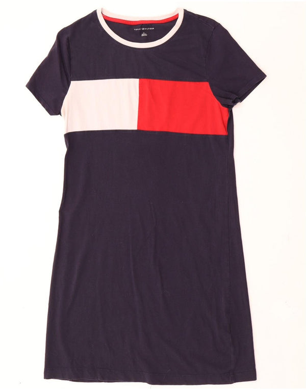 Tommy Hilfiger Dame T-Shirt Kjole UK 12 Medium Navy Blue Colourblock
