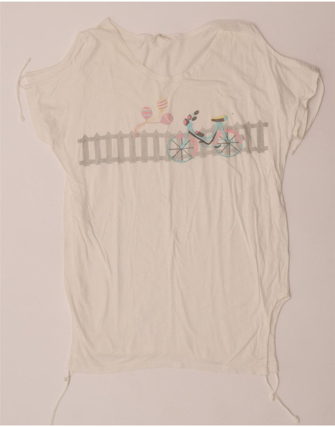 Vintage Dame Grafisk T-Shirt Top IT 44 Medium Hvid Bomuld