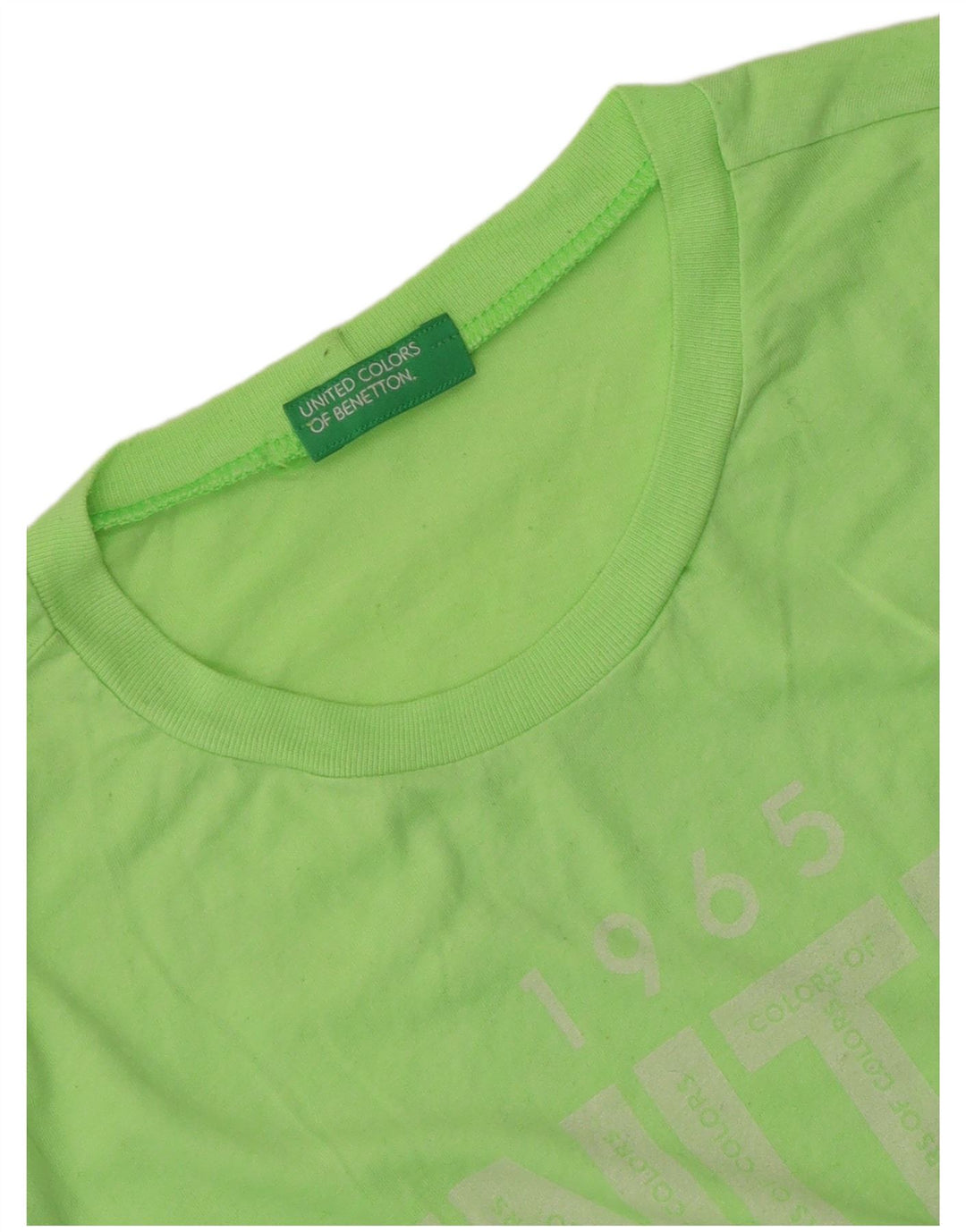 Benetton Dame Grafisk T-Shirt Top UK 12 Medium Grøn