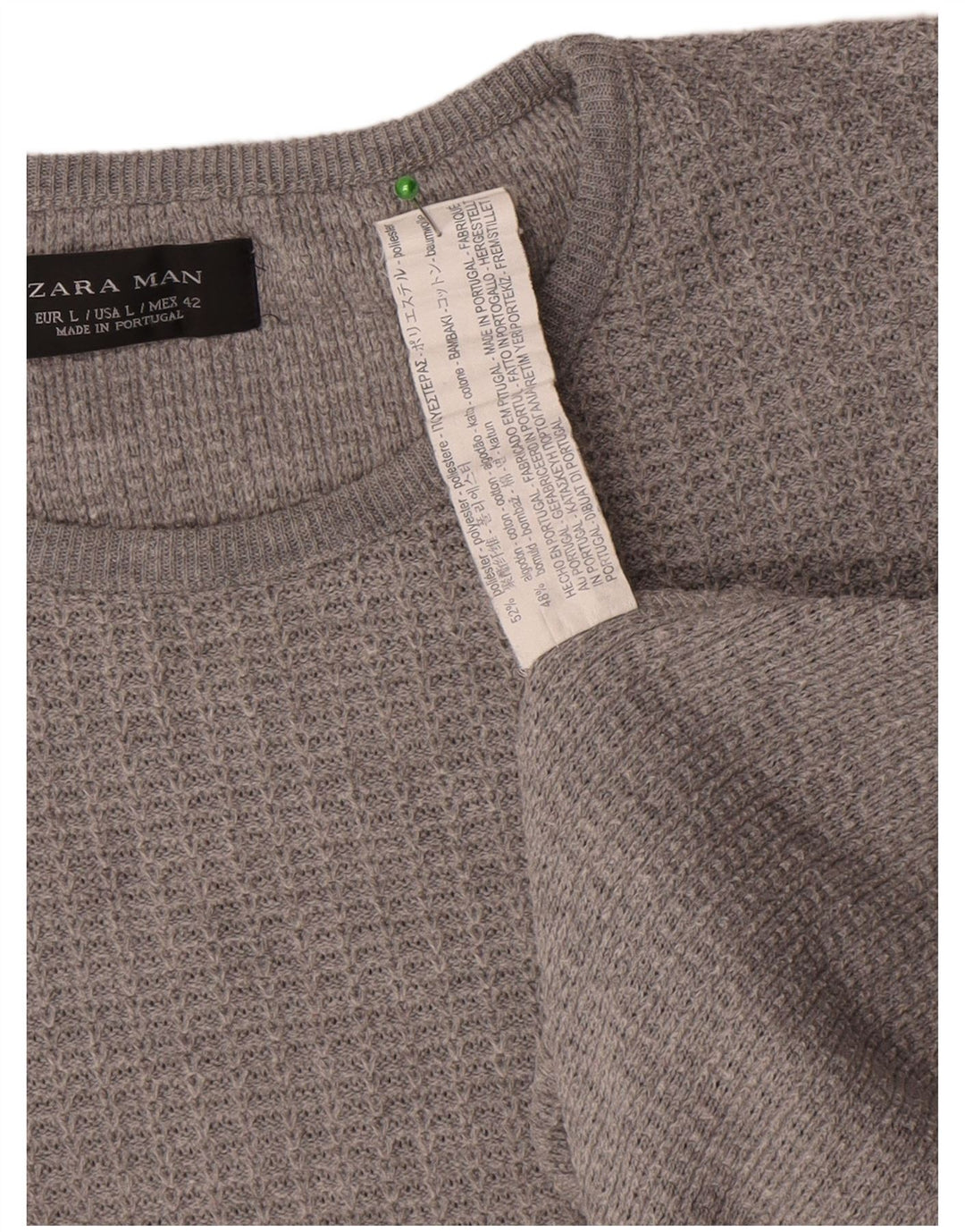 Zara Herre Crew Neck Jumper Sweater Stor Grå Polyester