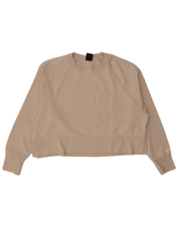 Nike Dame Dri Fit Graphic Oversized Sweatshirt Jumper UK 14 Medium Grey