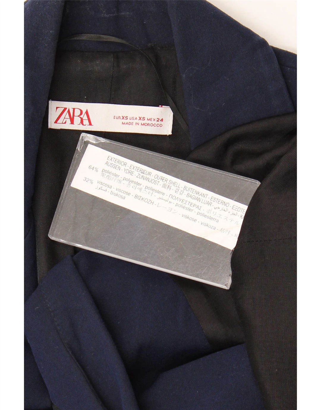Zara Dame 1-knaps blazerjakke UK 6 XS marineblå polyester