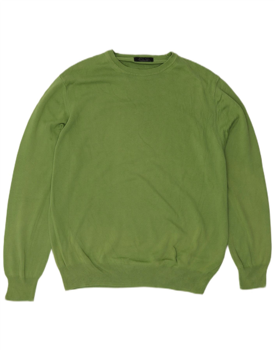 Zara Herre Jumper Sweater med rund hals Stor grøn bomuld
