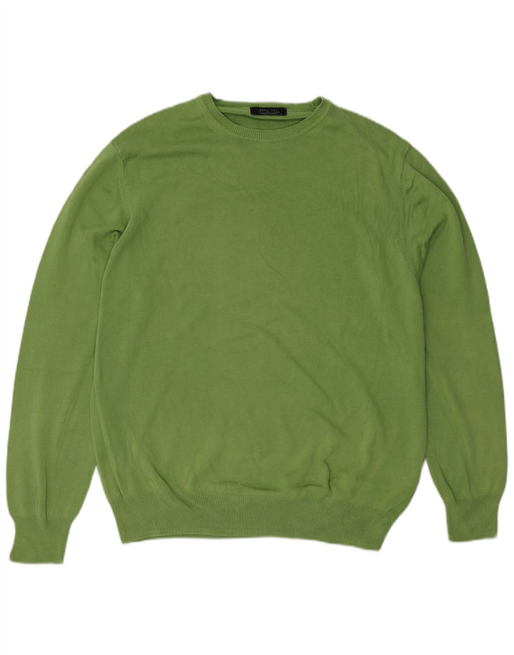 Zara Herre Jumper Sweater med rund hals Stor grøn bomuld
