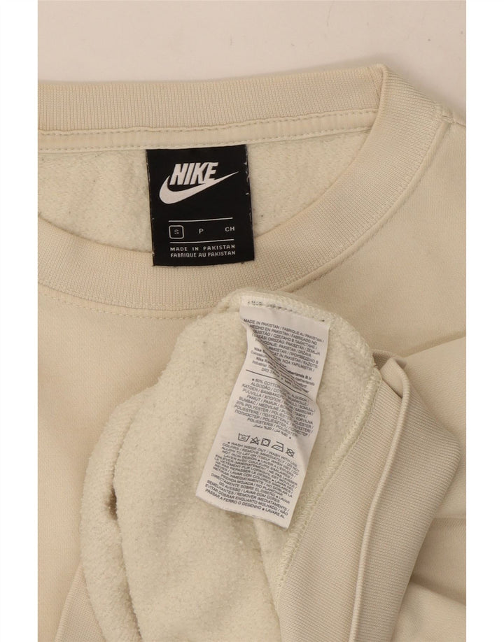 NIKE Womens Crop Oversized Sweatshirt Jumper UK 10 Small Off White Bomuld