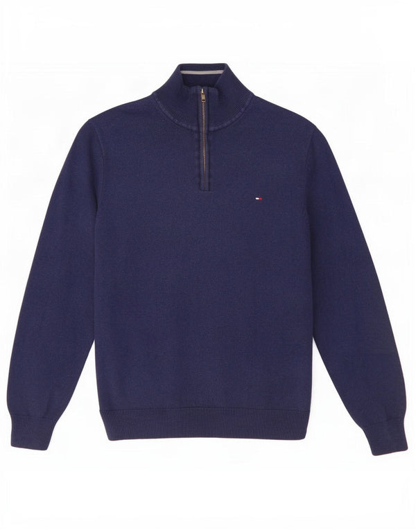 Tommy Hilfiger Dame Zip Neck Jumper Sweater UK 16 Large Navy Blue Bomuld