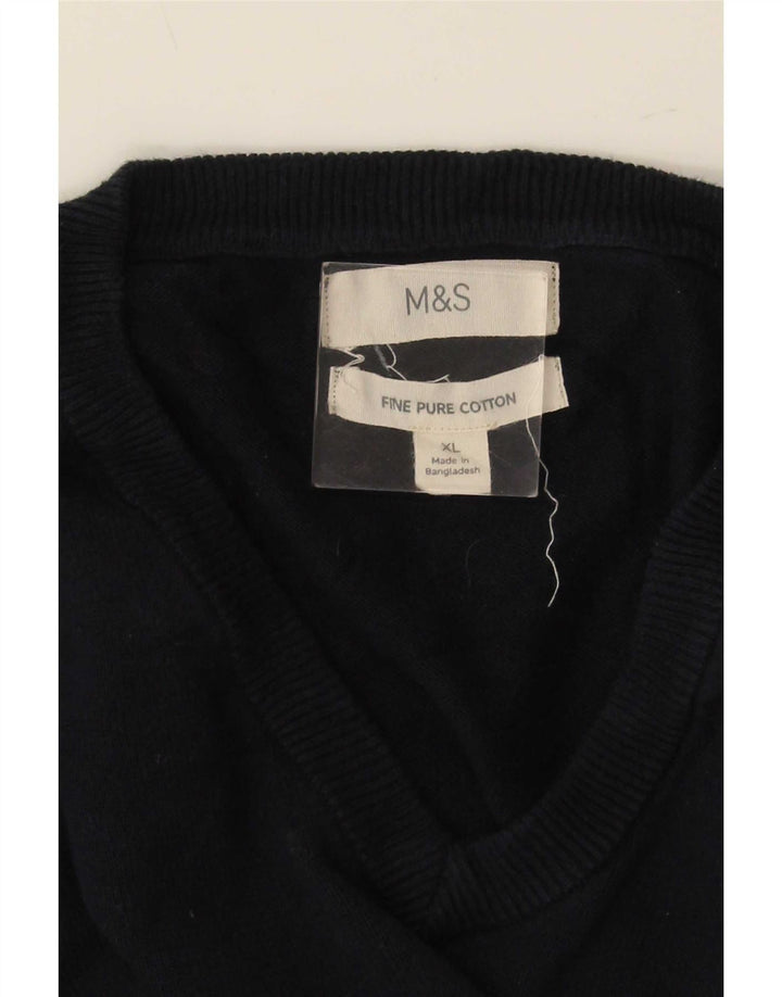 Marks & Spencer Herre V-hals sweater XL marineblå bomuld