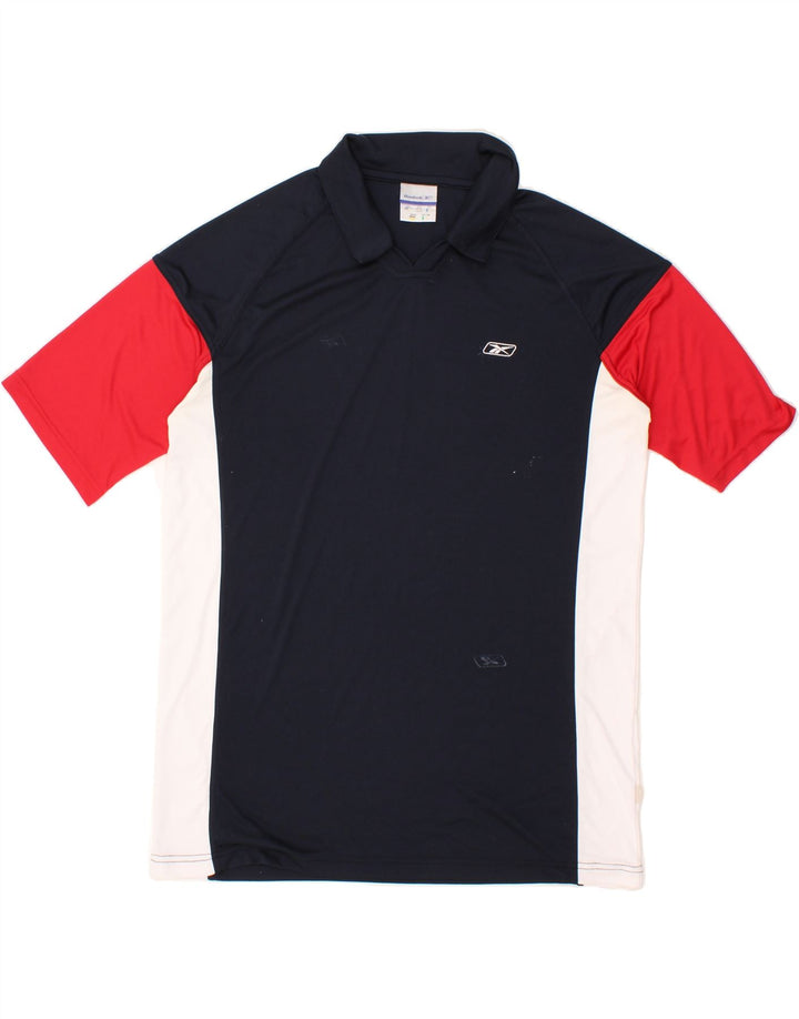 REEBOK Mens Polo Shirt 2XL Navy Blue Colourblock Vintage Reebok and Second-Hand Reebok from Messina Hembry 