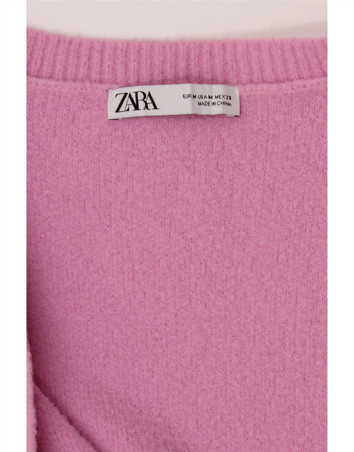 Zara Dame Cardigan Sweater UK 12 Medium Pink Polyamid