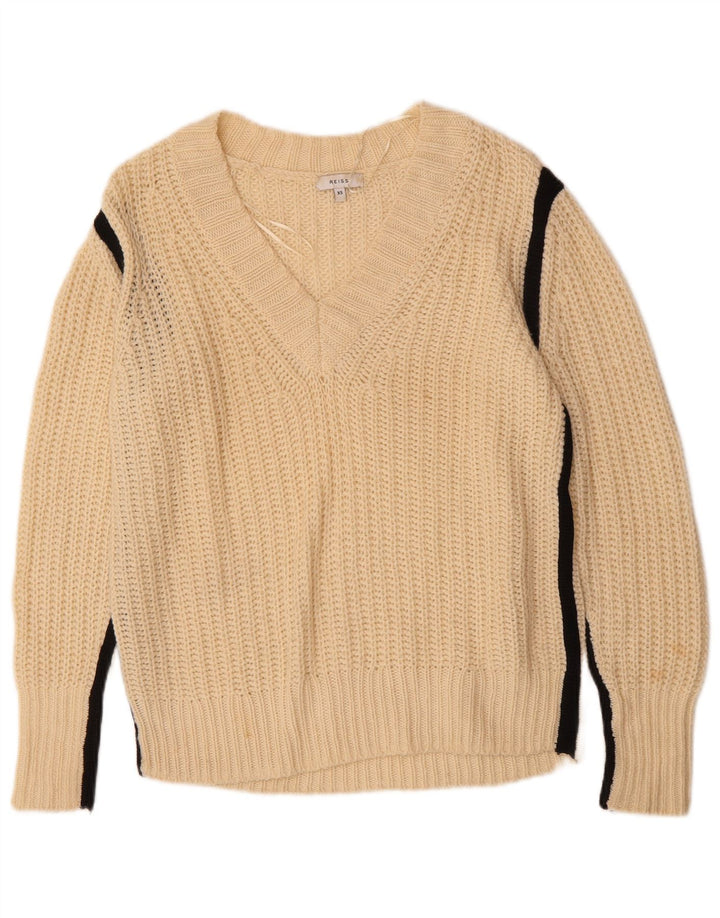 REISS Oversized V-hals sweater til kvinder UK 6 XS Beige Colourblock