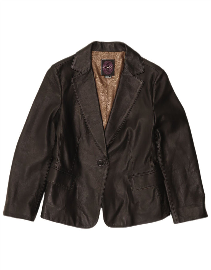 Icinoo Dame 1 Knap Læder Blazer Jacket UK 10 Lille Sort