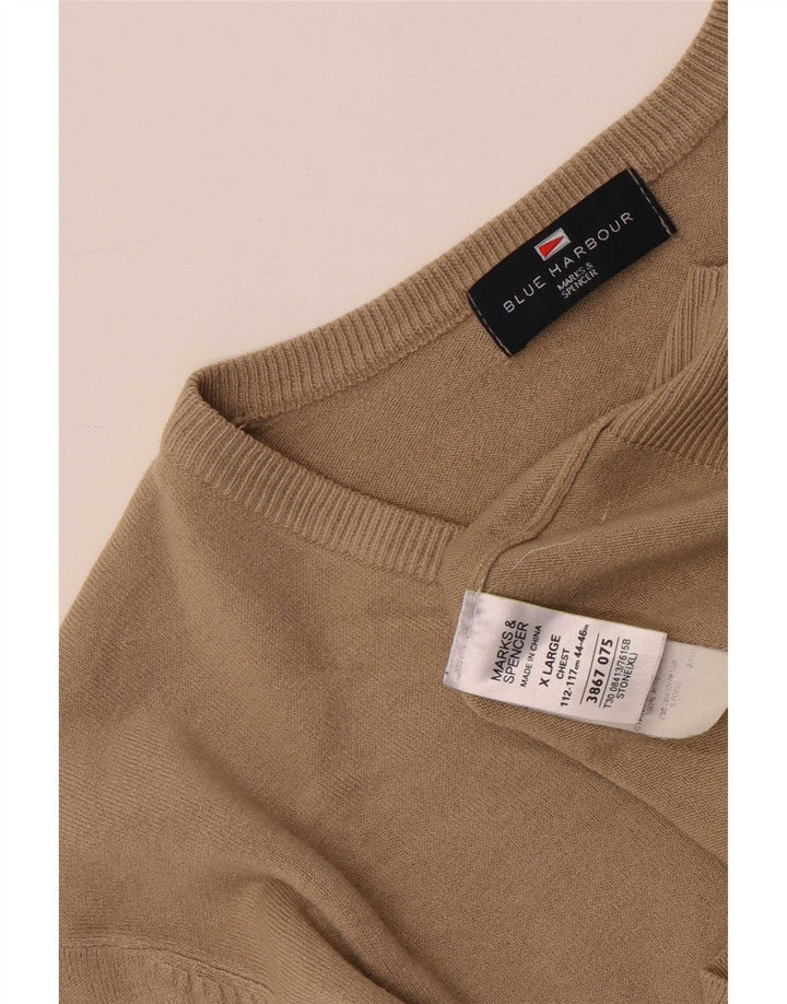 Marks & Spencer Herre Blue Harbor V-hals sweater XL Beige Akryl