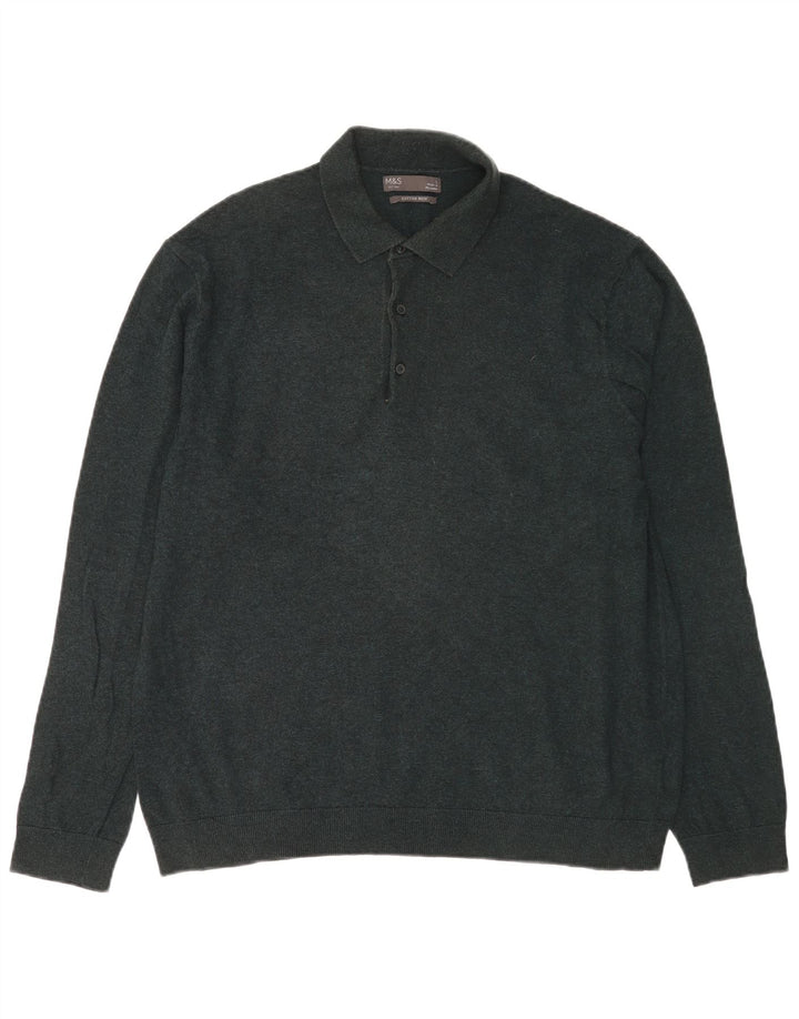 Marks & Spencer Herre Polo Neck Jumper Sweater Stor Grøn Bomuld