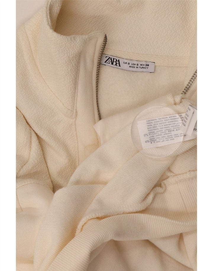 Zara Sweatshirt med lynlås til mænd, lille hvid polyester