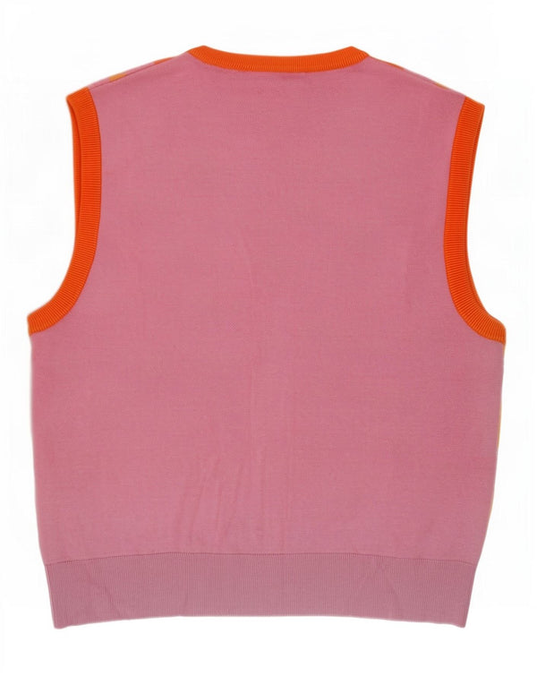 Zara Womens Vest Tank Top UK 14 Medium Pink Argyle/Diamond Viscose