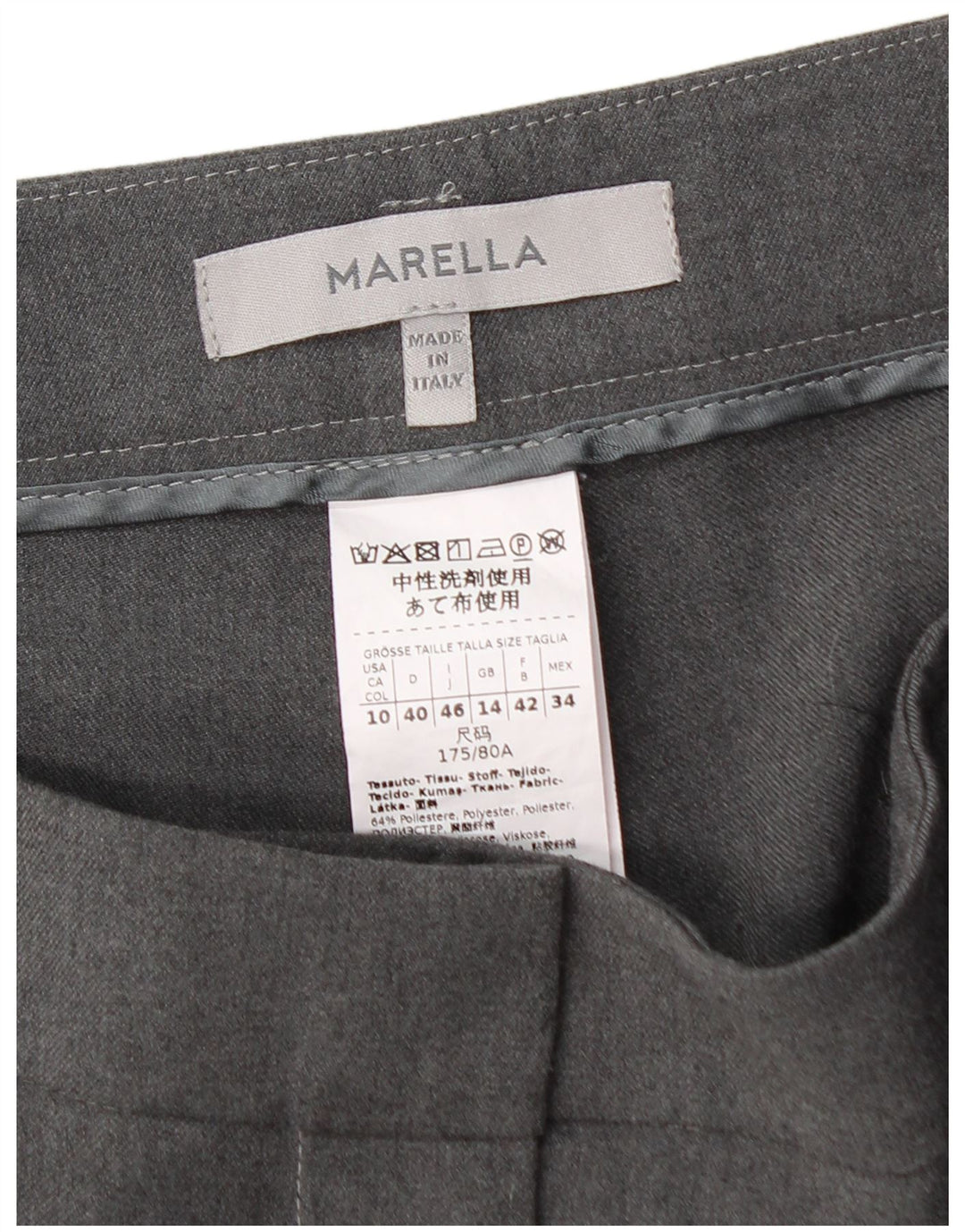 MARELLA Lige jakkesæt til kvinder bukser UK 14 Large W32 L28 Grå polyester