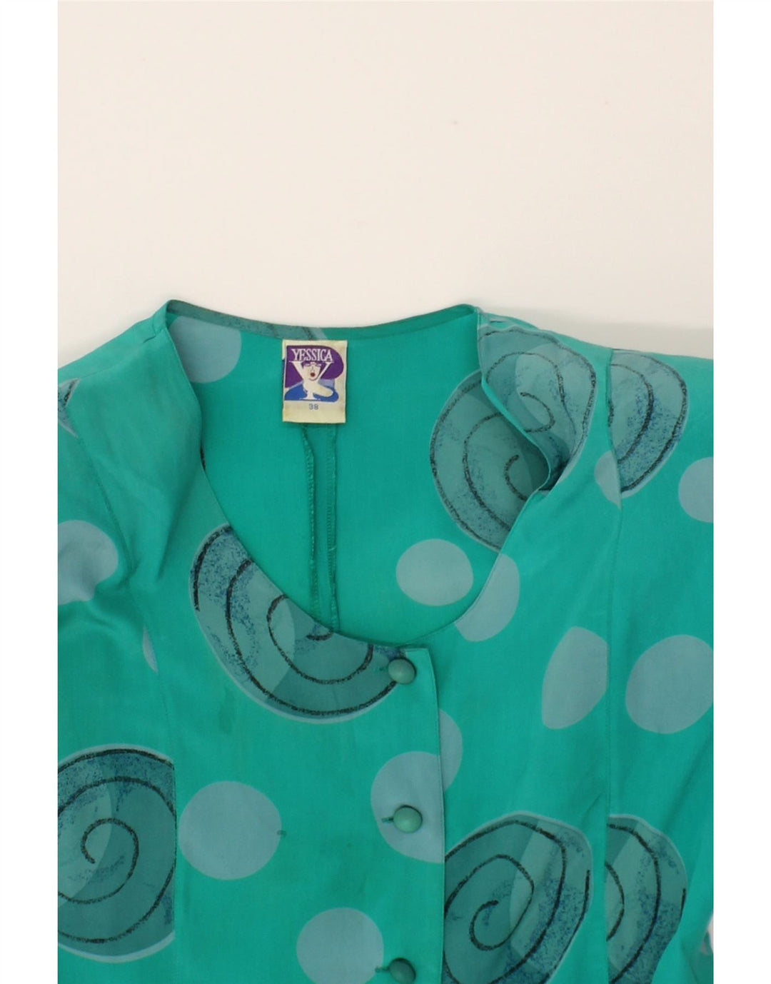 YESSICA Womens Shirt Dress EU 38 Medium Turquoise Polka Dot Silk Vintage Yessica and Second-Hand Yessica from Messina Hembry 