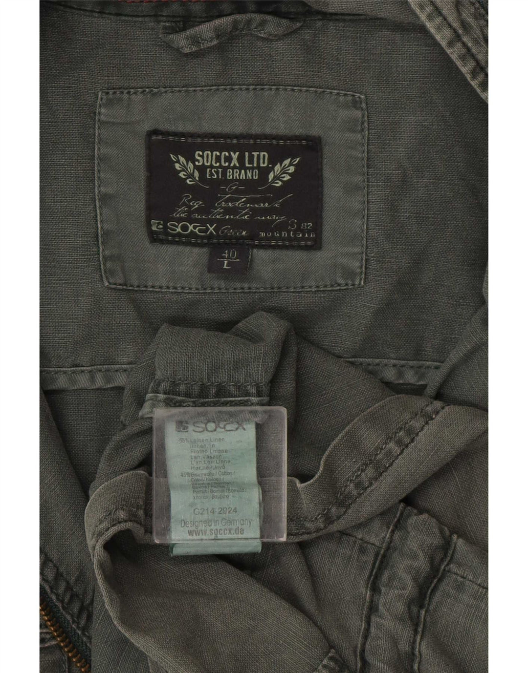Soccx Herre Hooded Utility Jacket UK 40 Large Khaki Linen