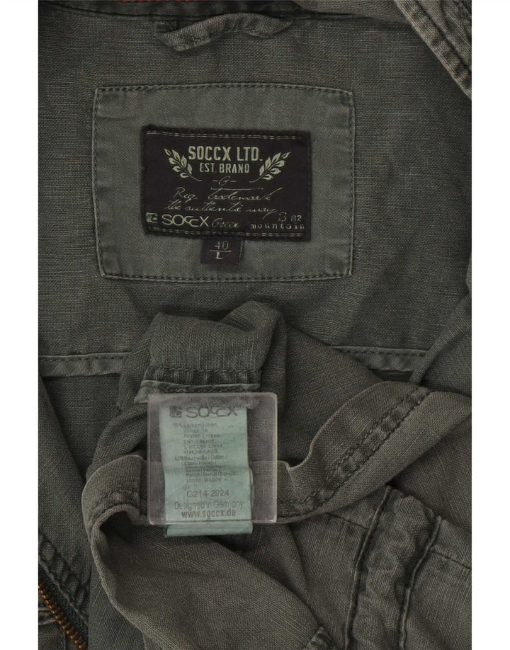 Soccx Herre Hooded Utility Jacket UK 40 Large Khaki Linen