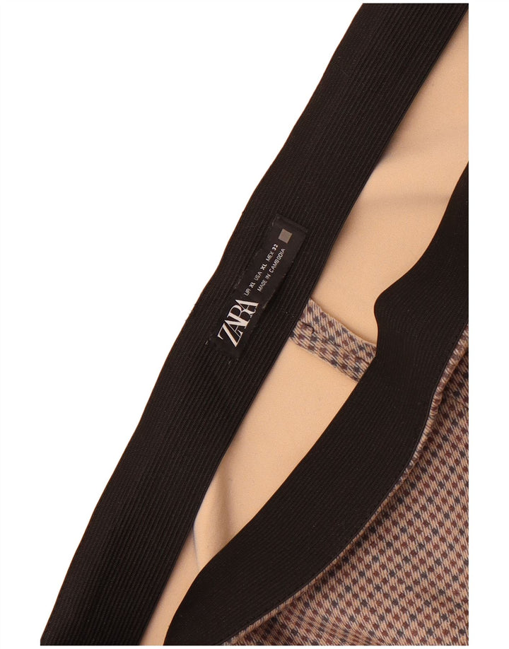 Zara Dame Slim Cropped Trousers XL W32 L26 Beige Houndstooth