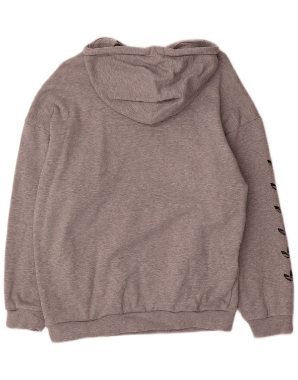 Adidas Womens Graphic Oversized Hoodie Jumper UK 14 Medium Grey Flecked