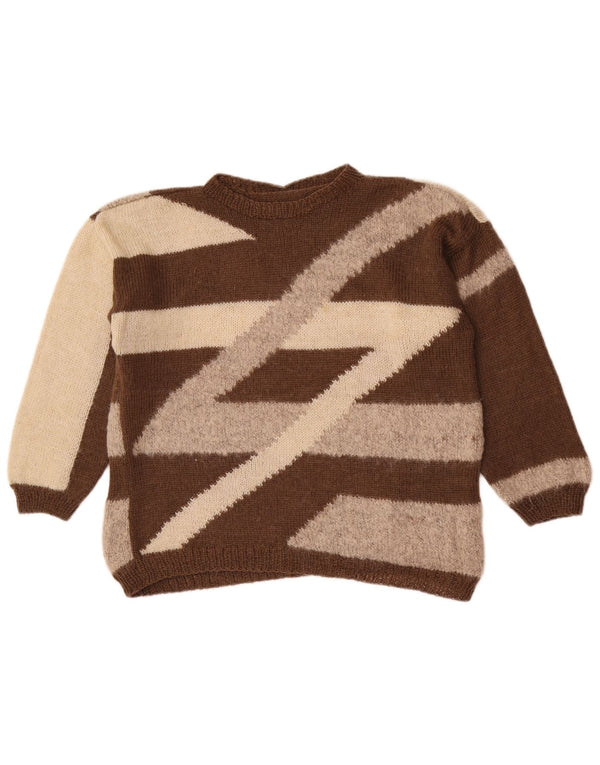 Vintage dame sweater med rund hals DK 16 Stor brun farveblok