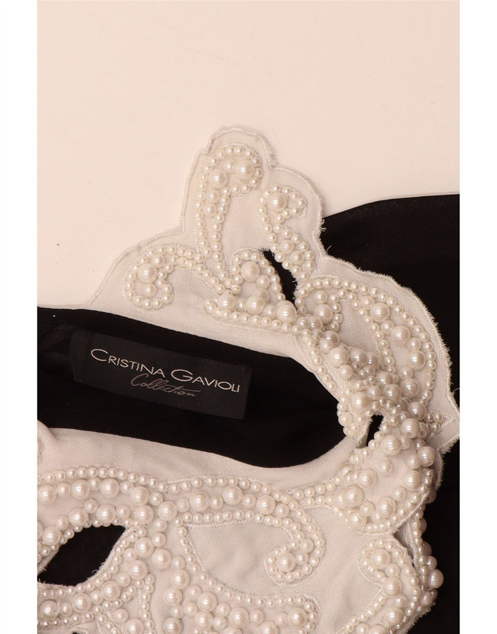 CRISTINA GAVIOLI Dame Se Through A-Line Kjole UK 10 Small Black