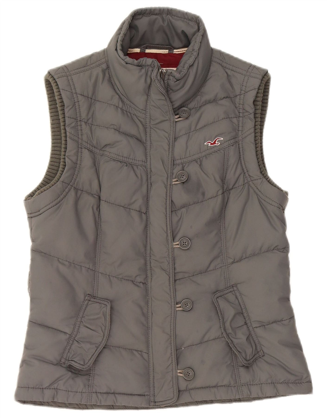 Hollister Womens Polstret Gilet UK 14 Large Grå Polyester