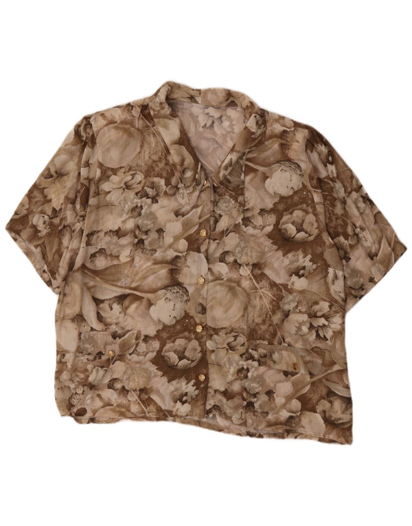 Vintage kortærmet skjorte til kvinder UK 18 XL Brown Floral