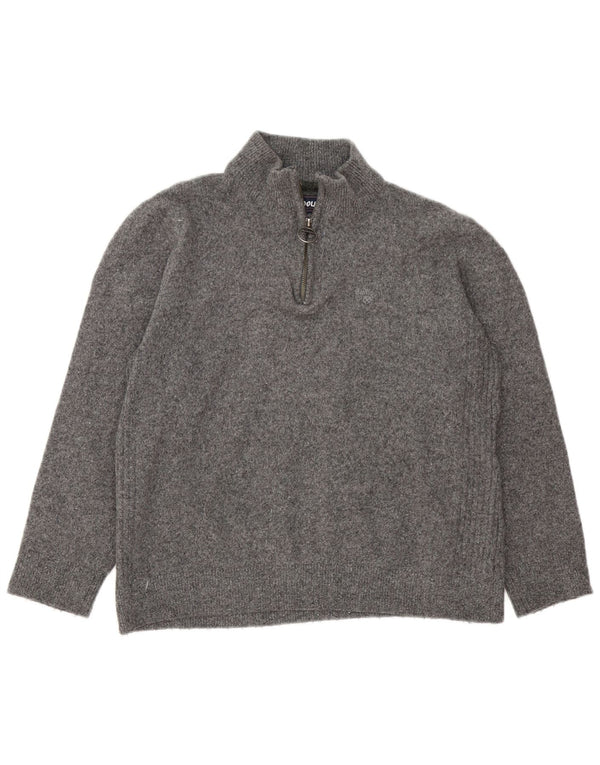 Barbour Dame Zip Neck Jumper Sweater UK 16 Large Grey Uld