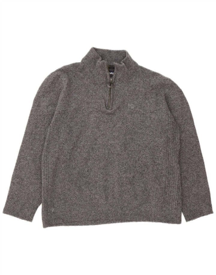 Barbour Dame Zip Neck Jumper Sweater UK 16 Large Grey Uld