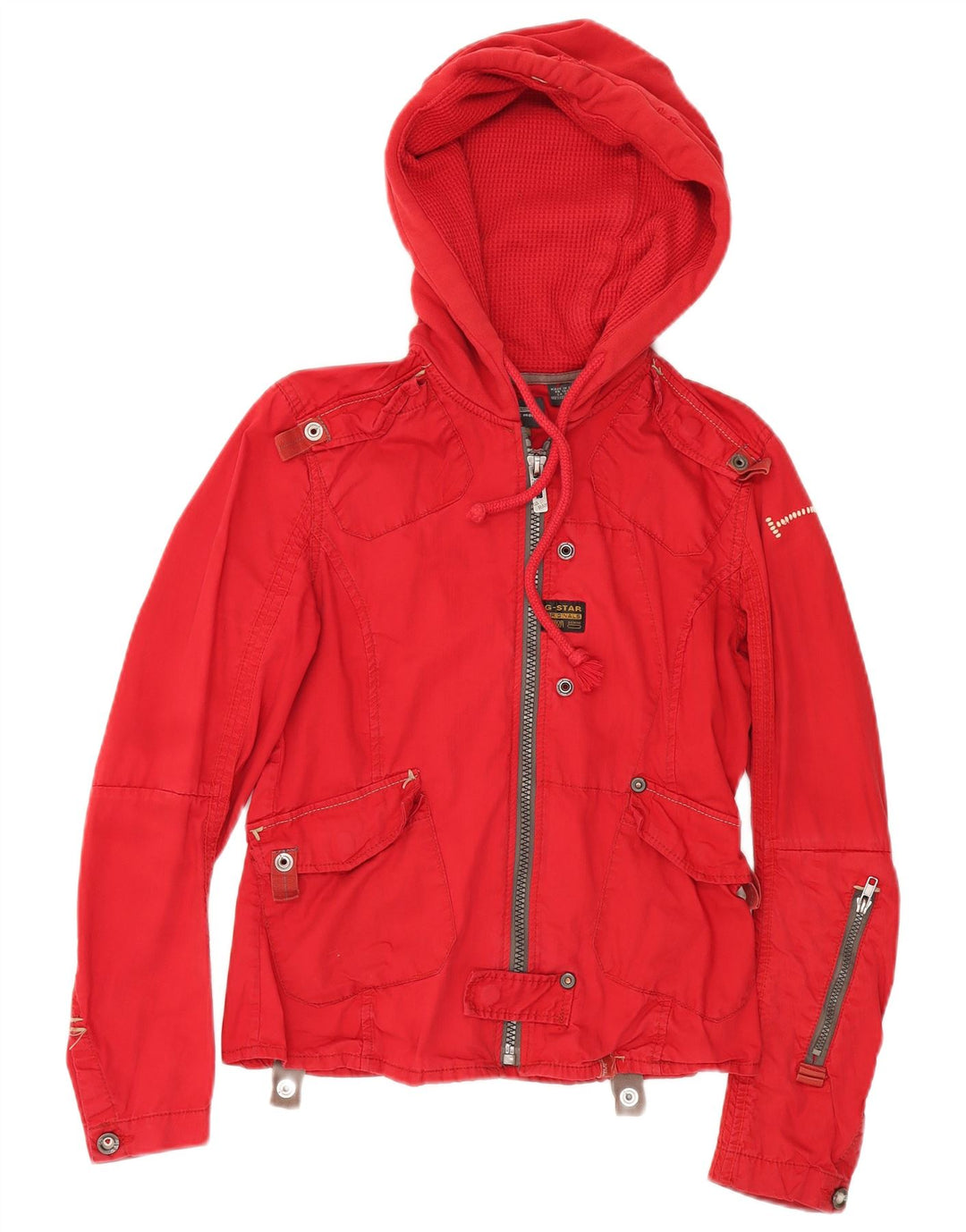 G Star Dame Hooded Utility Jacket UK 14 Medium Red Bomuld