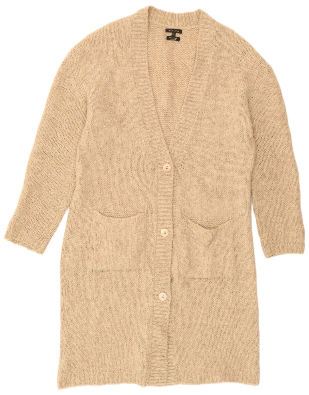 Massimo Dutti Dame Longline Cardigan Sweater UK 10 Small Beige Flecked