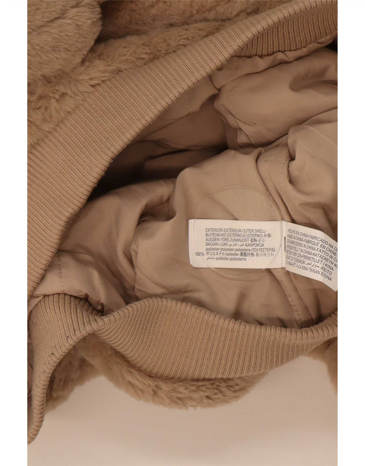Zara Girls Teddy Bear Bomber Jacket 9-10 År Beige Polyester