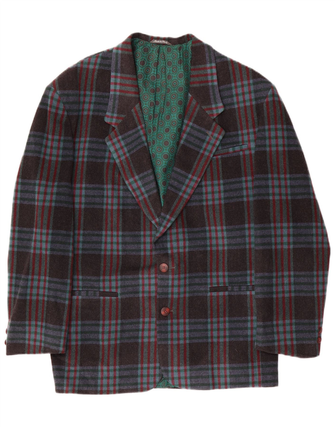 Vintage herre 2-knaps blazerjakke IT 48 Medium marineblå ternet uld