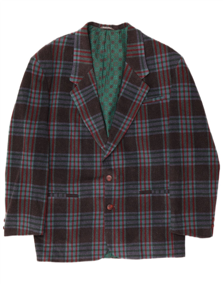 Vintage herre 2-knaps blazerjakke IT 48 Medium marineblå ternet uld