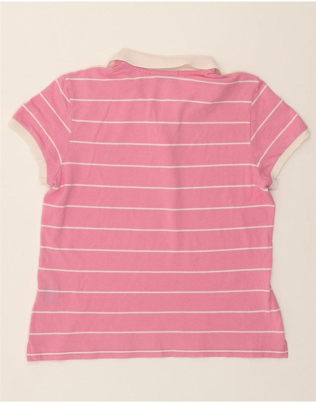 RALPH LAUREN Dame Polo Shirt UK 14 Stor Pink Stribet Bomuld