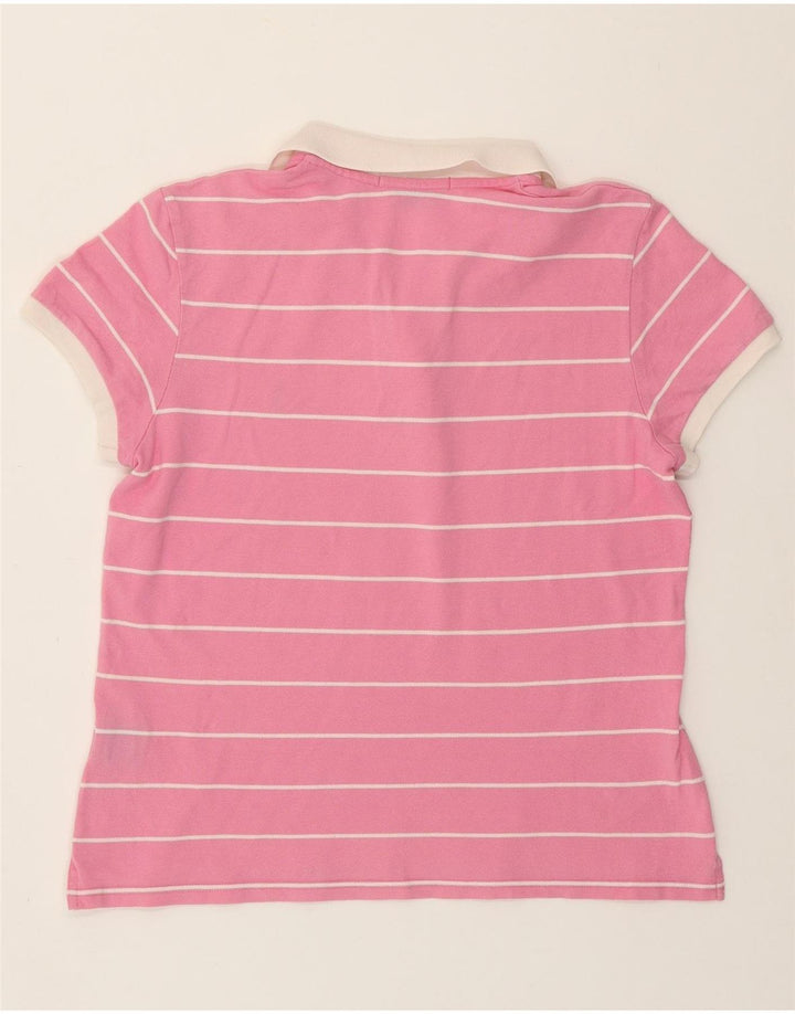 RALPH LAUREN Dame Polo Shirt UK 14 Stor Pink Stribet Bomuld