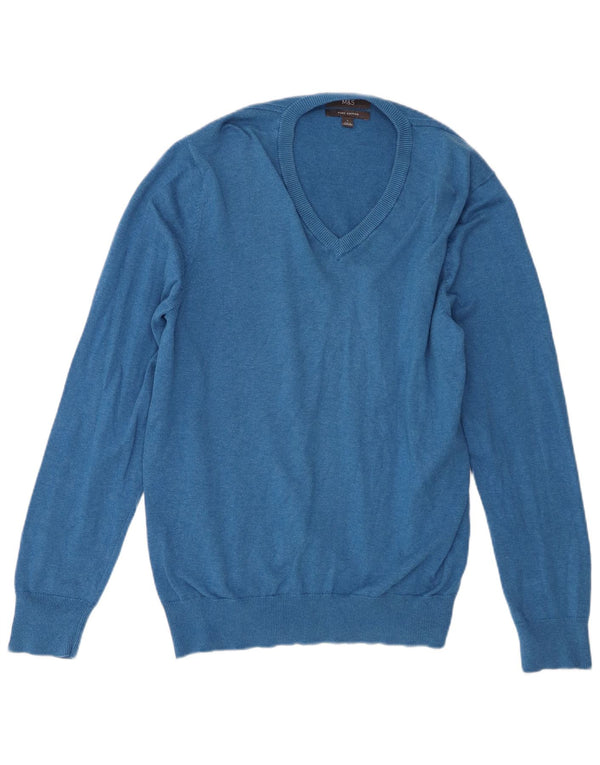 Marks & Spencer Herre V-hals sweater Stor blå bomuld