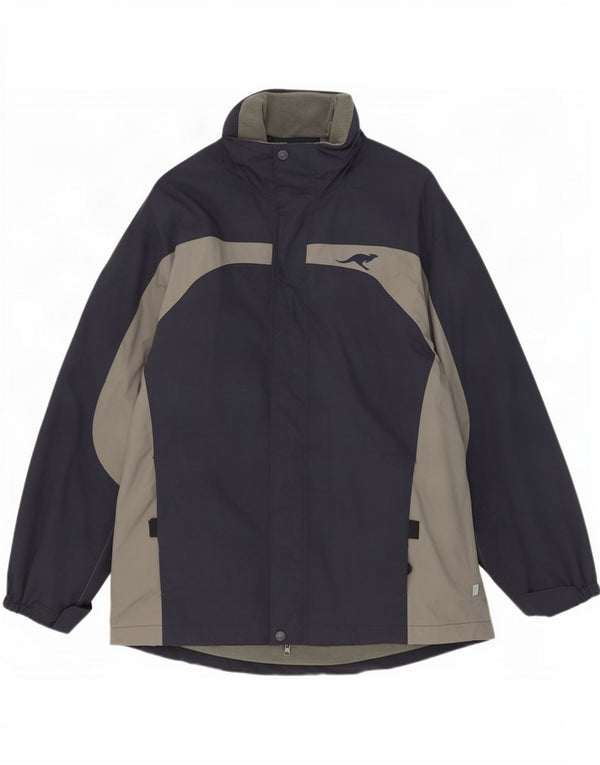 Kænguruer Regnjakke med hætte til mænd UK 40 Large Navy Blue Colourblock Nylon