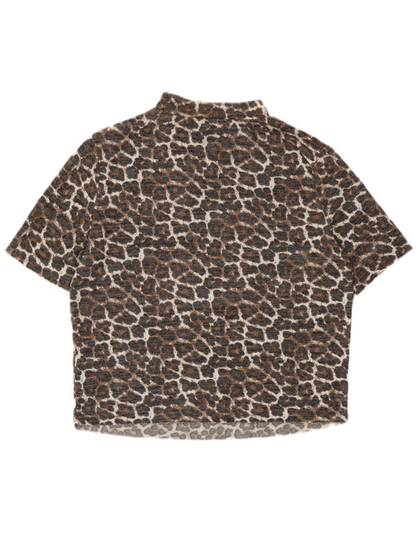 Zara Dame Trafaluc Crop Bluse Top UK 14 Large Beige Animal Print Viscose