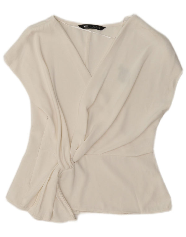 Zara Damebluse Top UK 10 Lille Hvid Polyester