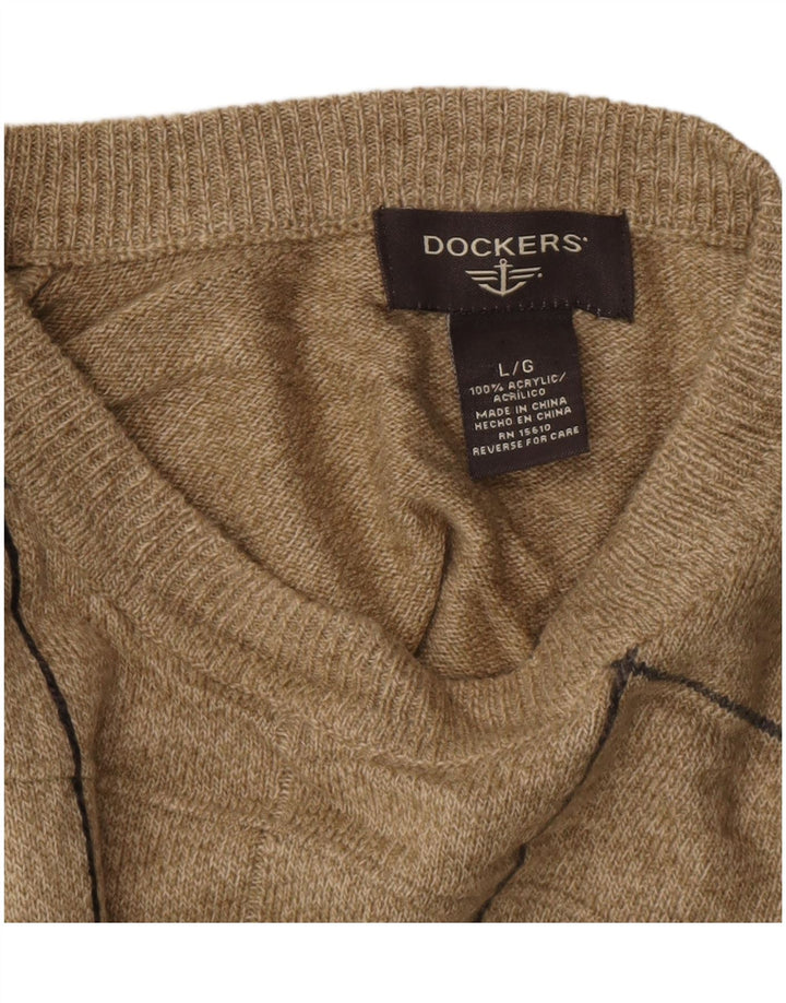 DOCKERS Herre Crew Neck Jumper Sweater Stor Beige Ternet Akryl